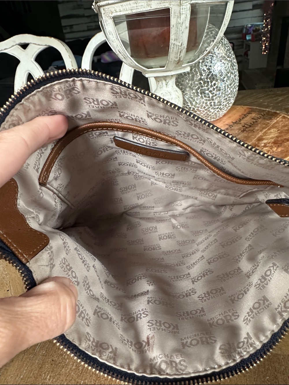 MICHAEL Michael Kors Navy Crossbody with Tan Strap - Picture 10 of 11